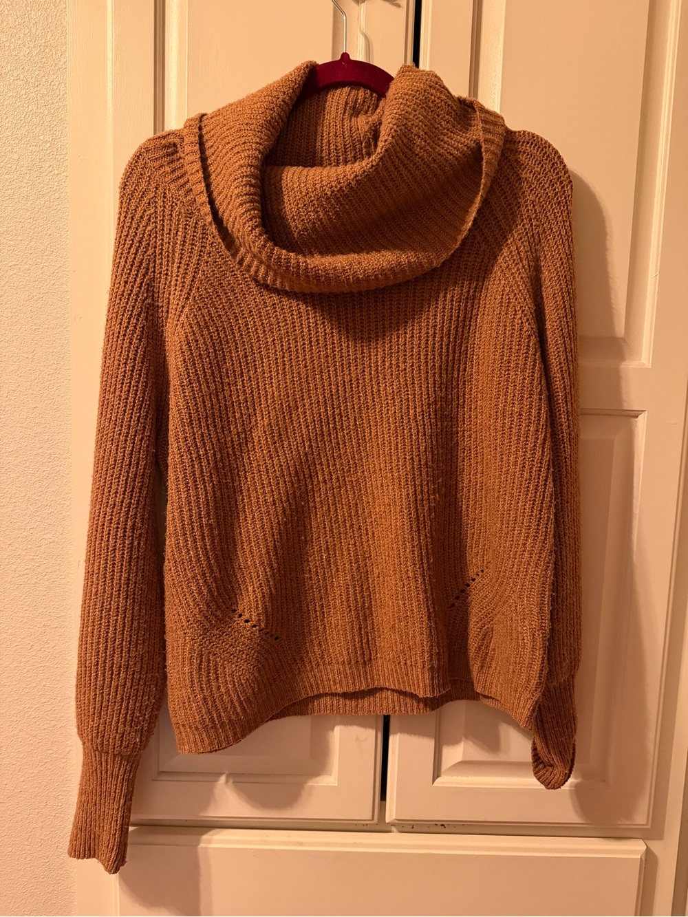 Pink Rose Chunky Cowl Neck Sweater in Camel